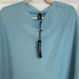 Beryll Sky Blue Fringe Women's Poncho O/S 100% Cashmere